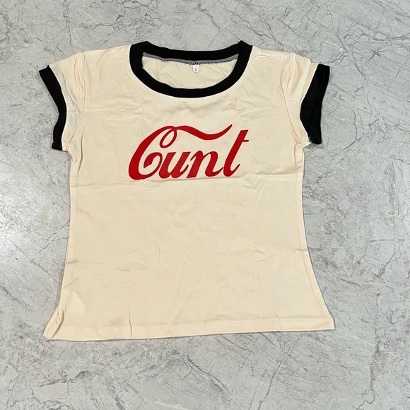 Coca-Cola Print C unt Baby Tee Rude Offensive Funny Gamer Crop Top Cool Gift - Picture 2 of 2